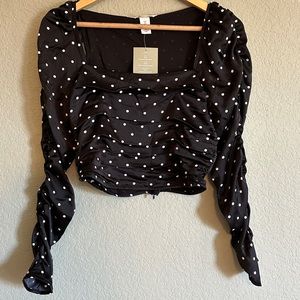 H&M Puff Sleeve Black and White Polka Dot Crop Top CN165/88A